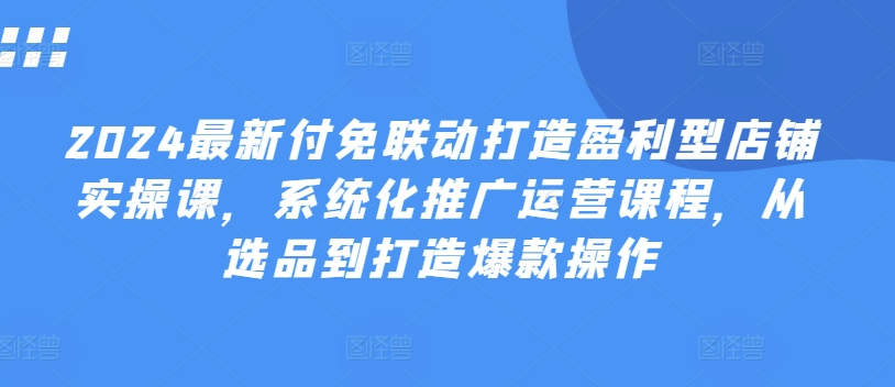 2024最新付免联动打造盈利型店铺实操课，​系统化推广运营课程，从选品到打造爆款操作-为学素材网