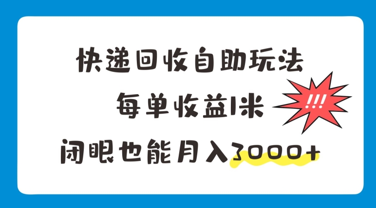 快递回收自助玩法，每单收益1米，闭眼也能月入3000+-为学素材网