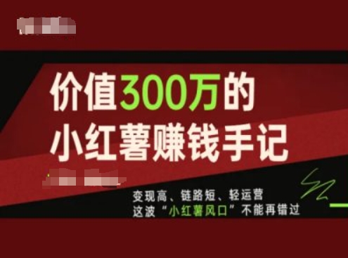 价值300万的小红书赚钱手记，变现高、链路短、轻运营，这波“小红薯风口”不能再错过-为学素材网