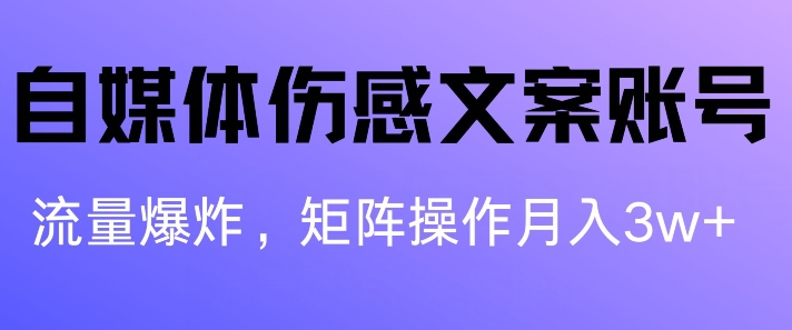 自媒体伤感文案账号，制作简单，流量爆炸账号很容易复制，矩阵月入1W+-为学素材网